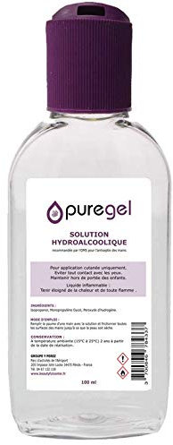 Solution Hydro-Alcoolique Main 100ml avec bouchon réducteur Mauve, Lotion désinfectante main (1)