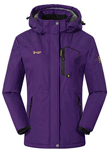 donhobo Damen Fleecejacke Winter Wasserdicht Warme Skijacken Outdoor Winddicht Camping Wanderjacke Hooded Regen Mantel (Lila, M)