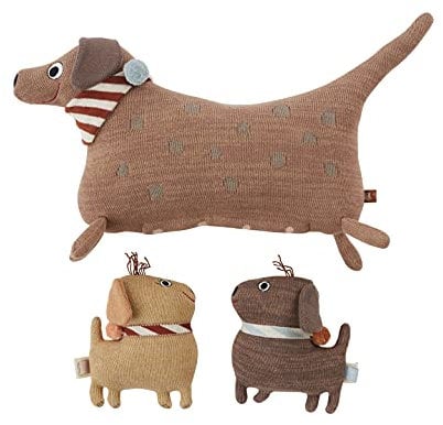 OYOY Mini Stoffier Hund Hunsi Dog für Babys und Kleinkinder - Kuscheltier Hündin mit Welpen in Braun aus Baumwolle - H36 x L35 x W16 cm / H17x L14 x W6 cm - M107119