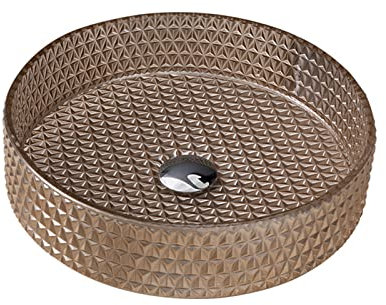 Ksunun Lavabo da Appoggio Lavabo in Vetro di Cristallo Lavabo da Bagno Marrone Chiaro Lavabo D'appoggio Design Rotondo con Tubo Pop-Up in Ottone, per Bagno e Toilette