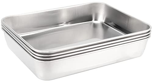 JEUIHAU 4 Pack 23 x 17 x 5 cm Small Baking Tray Set, Deep Cake Tins Stainless Steel Baking Sheet Pans for Cakes, Pizza, Cookie, Meat, Vegetables, Desserts