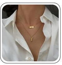 Andelaisi Boho Key Lock Necklaces Chain Gold Key Pendant Choker Necklace Retro Padlock Drop Chain Necklace Gold Layered Necklaces Jewelry for Women and Girls