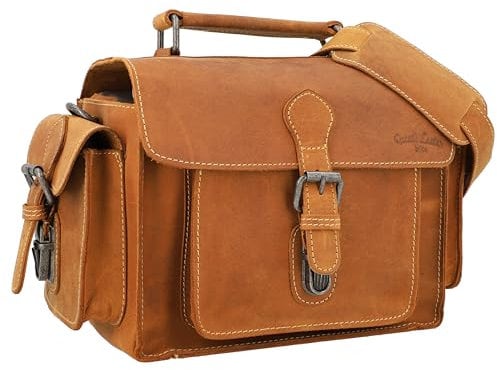 Gusti 2 in 1 Lenkertasche Leder - Gabriel Umhängetasche Fahrradtasche Tasche Ledertasche Vintage Braun Leder kompatibel mit KlickFix ohne Adapter