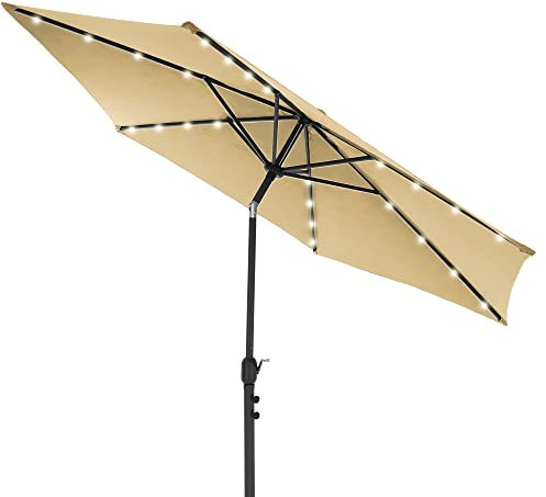 ML-Design Parasol Déporté de Jardin Marron Rond Ø 300 cm avec Éclairage Solaire LED Parasol Inclinable Réglable Suspendu Structure Aluminium Manivelle Protection UV Hydrofuge pour Extérieur Terrasse