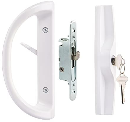HauSun Patio Sliding Door Handle Set with Lock Key Cylinder,Mortise Lock and Face Plate,Complete Replacement Handle Lock Set Fits Door Thickness from 1-1/2 to 1-3/4,Reversible Design