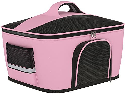 PawHut Trasportino per Gatti e Cani con 2 Porte a Cerniera, Borsa per Cani con Tasche e Cuscino, 50x35x36cm, Rosa