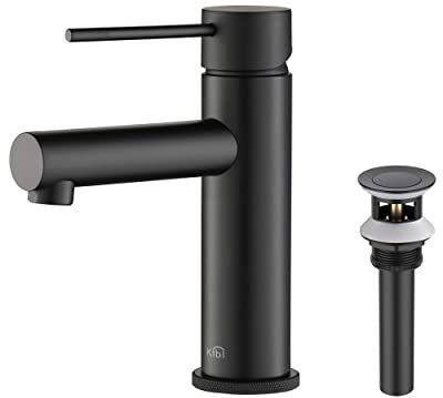 KIBI KBF1010 Einhandmischer aus massivem Messing, rund, X-Wasserhahn für Waschbecken mit Pop-Up-Ablauf, hoher Bogen-Wasserhahn-Auslauf (mattschwarz)