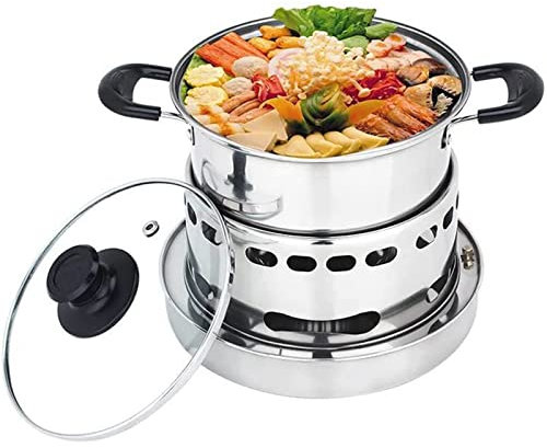 WOkismD Alkoholkocher Mit Topf Edelstahl Fondue-Alkohol-Heizung Haus Restaurant Verwendung Küche Alkohol Herd Set,16CM