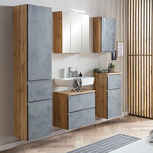 Lomadox Badezimmer Möbel Set, stehend oder hängend, in Wotan Eiche Nb. mit Beton Optik, B/H/T ca. 170/200/35 cm