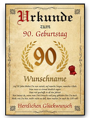 Tigerlino® Personalisierte Urkunde zum 90. Geburtstag Geburtstagsurkunde Jahrgang 1935 Geschenk Männer Frauen 90 Jahre Geburtstagsgeschenk Geburtstagskarte 90. Geburtstag Geschenkidee personalisierbar