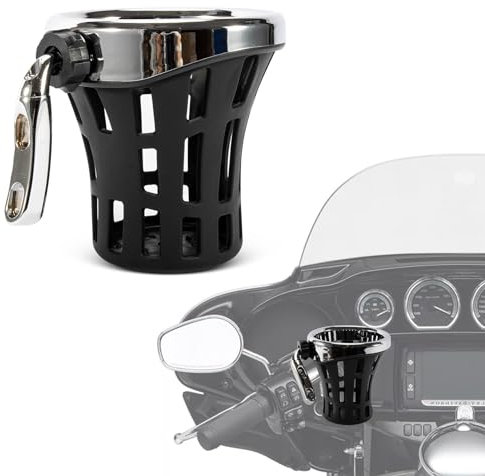PSLER Porte-gobelet pour Moto pour Fat Bob Touring Road Glide Street Electra Glide Softail 1996-up pour Goldwing GL1800 2018-up,Universel pour Vélo Fauteuil Roulant Poussette Scooter(Chrome)