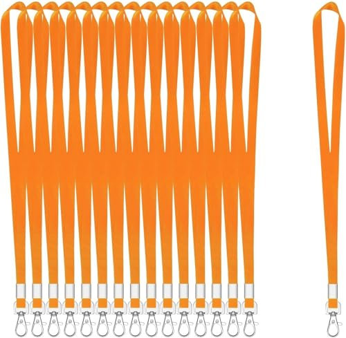 50 Stück Schlüsselbänder für Ausweise, Orange, Schlüsselband mit Clip, Umhängeband mit Abzeichen-Clip, Bulk Lanyards für Hals, Namensschild-Halter
