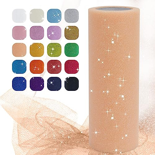 Uiopa Glitzer Tüll Hell Orange, 15cm x 22,8m Glitzerstoff Polyester Tüllband Hochzeit Dekostoff, Tüll Stoff Rolle für Tutu-Röcke Party Hochzeit Tisch Deko Geschenkverpackung DIY-Handwerk