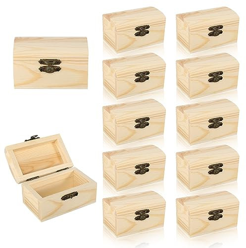 prota 12 Stück Mini Schatztruhe, Schatzkisten Schatzkiste Kindergeburtstag Schatztruhe ohne Gravur Holzkiste mit Deckel für Bemalen und Basteln Geburtstags DIY