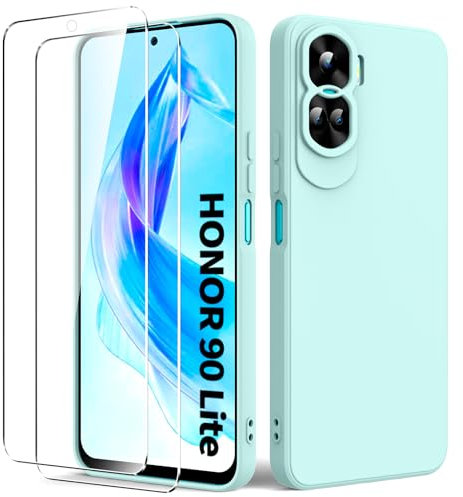 Byvuwiay Coque pour Honor 90 Lite 5G, avec 2 Verre Trempé écran Protecteur, Etui Housse TPU Mince Souple Antichoc Case pour Honor 90 Lite 5G, Menthe