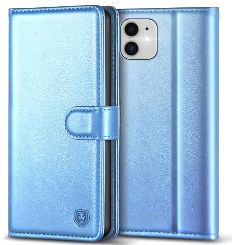 Kuafcase Compatible for iPhone 11 Case with 4 Card Slots Magnetic Closure Kickstand Shockproof Protective Phone Case Compatible for iPhone 11 - Sky Blue