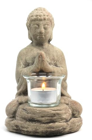 G.Wurm Buddha Figur Mit Teelichthalter - Feng Shui, Zen, Japanische Und Asiatische Deko - Aus Keramik - Maße: B13 x T12 x H19 cm
