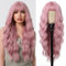 Esmee Lange Gewellte Rosa Perücken mit Vorhang Pony Natürliche Perücke Synthetische Cosplay Perücken für Frauen für die tägliche Party Cosplay Tragen