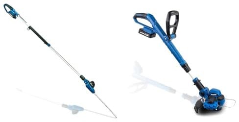 Hyundai 20V Li-Ion Cordless Pole Hedge Trimmer - Long Reach Battery Powered Pole Trimmer & 20v Li-ion Cordless Strimmer, 250mm Trimming Width, 2ah Battery & Charger, Can Extend Up