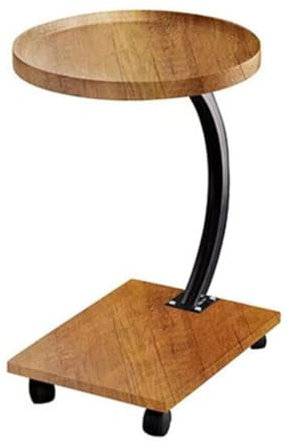 kiss me C-förmiger Beistelltisch, Nachttisch, Sofa-Beistelltisch mit 4 Rädern für Schlafzimmer, Wohnzimmer, Büro, Couchtisch für kleine Räume (Holz, runder Durchmesser 40 cm)