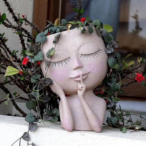 Rivweten Face Flower Pots Head Planter Pot for Plants Succulent Planter Head Planter Succulent Planter Cute Resin Cactus Planter Pot Funny Cute Nose Face Planters Pot Indoor and Outdoor (white)