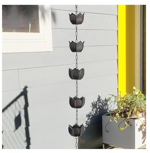 AMZBNEIDI Outside Hanging Rain Catcher Rain CupsChime, 1m Resin Rain Catcher Chain Kit, Outside Gutter Downspout Alternative, Lotus Shape Rain Gutter Drip Chains for Villa Pergola Patio Yard