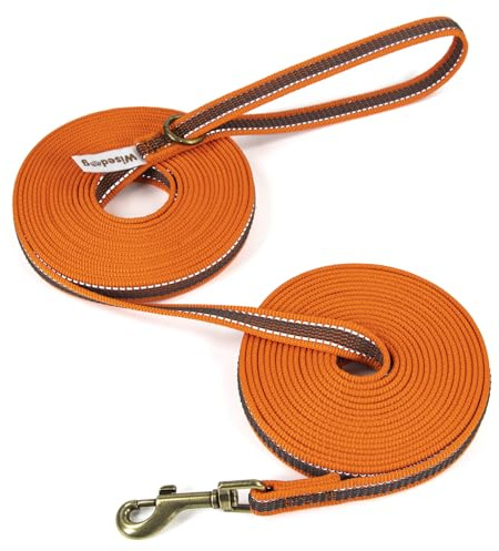 Wisedog Schleppleine für Hunde mit Reflektierenden Streifen Orange 3m | Hochwertiges Nylon- & Latex-Material, griffig bei Nässe, Reflektorstreifen, 360°-Karabiner, O-Ring, robust