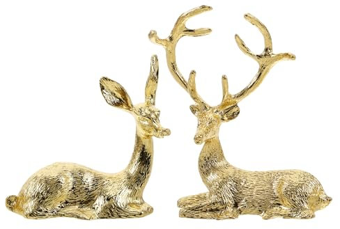 Ciieeo Lot de 2 figurines de renne dorées - Décoration de Noël - Élan doré - Statue de cerf assis - Miniatures pour la décoration de la maison