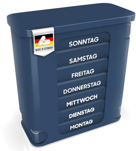 Kerpers® Tablettenbox 7 Tage | MADE IN GERMANY | Pillendose mit 4 Fächer - morgens mittags abends nachts | Medikamentenbox für Tabletten und Supplements