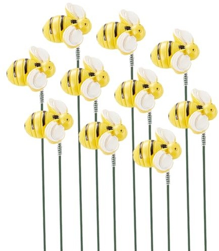 GORGECRAFT 10 Stück Bienen Gartenstecker Dekorative Hofstecker Ornamente Frühlings Und Sommerharz Gelbe Bienen Insekten Tierkunst Garten Vorgarten Ornament Für Garten Outdoor Blumentopf Rasen Weg DEK