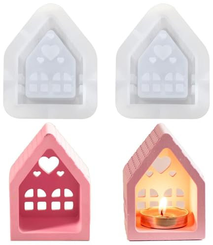 Funngy Moldes de Silicona para Casa,2 PCS Moldes de Velas Moldes de Silicona para Fundicion Casas Moldes Silicona Velas Moldes para Hacer Velas para Manualidades Velas Perfumadas