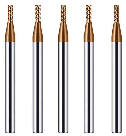 CREEYA 5PCS Fresa de metal duro 2mm, 4 dientes/4 Flautas CNC Fresas, HRC 55, Dorado TiSiN revestimiento, Fresas Carburo de recta 2mm Para Acero Metal Madera Plásticos (2mm)