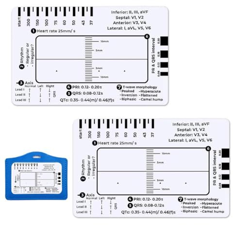 VYIBPDY 2 Stück ekg lineal,ECG 7 Step Ruler für ECG/EKG Interpretation, Portable Pocket EG EKG Card Lineal ECG Reference Guide mit Schutzhülle, EKG/EKG Assessment Tool