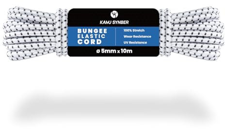 Kamu Synber Cuerda Elástica 5mm x 10m Cuerda de Goma Elastica para Lona, Remolque, Piscina, Pulpos | Blanco/Negro