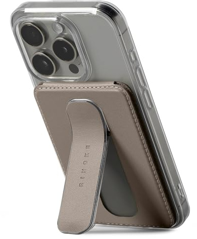 Ringke Slide Grip Magnetic Wallet [All-in-One Features] Durable PU Leather Cell Phone Card Holder with Sliding Grip Finger Loop and Adjustable Stand Compatible with MagSafe Wallet - Taupe Brown