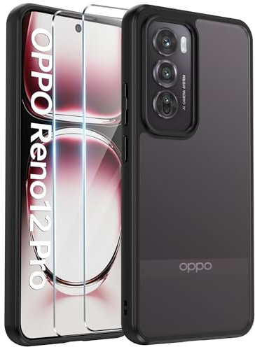 Deisyzy Opaca Cover Compatibile con OPPO Reno 12 PRO 5G con 2 Vetro Temperato, Anticaduta Antiurto Anti-Graffio Anti-Impronte Hard PC Glassata Custodia Nero