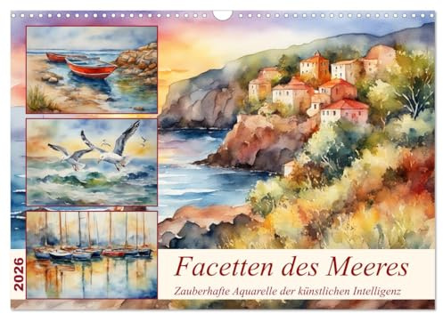Facetten des Meeres (Wandkalender 2026 DIN A3 quer), CALVENDO Monatskalender: Zauberhafte Aquarelle der künstlichen Intelligenz (CALVENDO Natur)