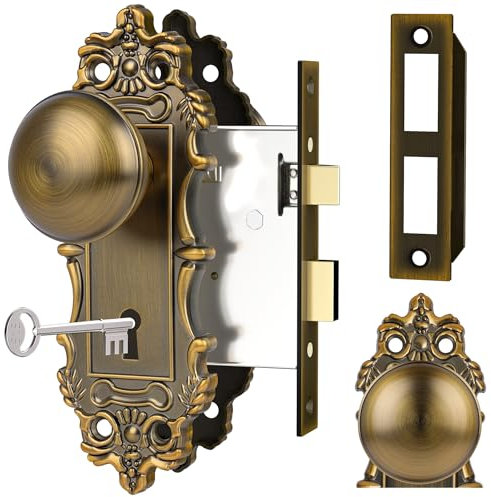 CEYMIO Einsteckschloss Türknäufe Innen Messing Türknauf Antik Gold Türgriff Skelett Schlüssel Privatsphäre Vintage Türschlösser für Schlafzimmer Badezimmer