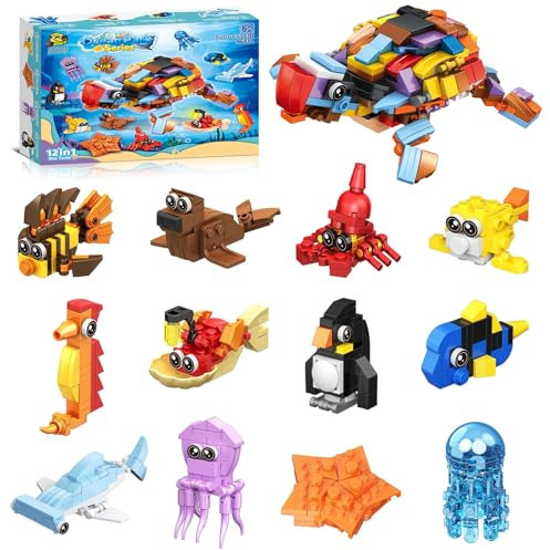 Afufu Mitgebsel Kindergeburtstag Gastgeschenke Kinder 4-12 Jahre Mädchen Jungen, 12 Pack Mini Bausteine Tiere Konstruktionsspielzeug, Baustein Spielzeug Ostergeschenke Geburtstag Party Geschenke