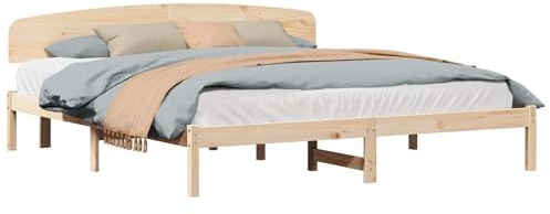 vidaXL Bettrahmen mit Kopfteil Natur 200 x 200 cm Massives Kiefernholz | Robustes und strapazierfähiges Design aus massivem Kiefernholz für langfristige Stärke,