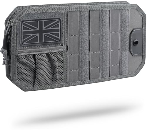 WYNEX Molle Car Sun Visor Organizer, Car Accessories with Zipper Visor Storage Pouch and Glasses Clip, Semi-Rigid Molle Panel with Patch for Tactical Gears, Fits Most Vehicles, SUVs, Trucks