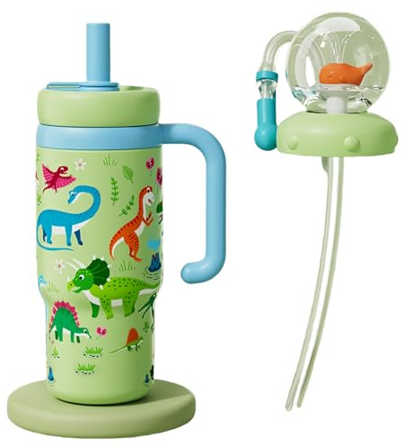 Generisch Gobelet de fontaine en acier inoxydable 3D avec poignée, gobelet avec éclaboussures de baleine, 710 ml, bouteille d'eau de baleine, deux couvercles, anti-fuite pour enfants, adolescents