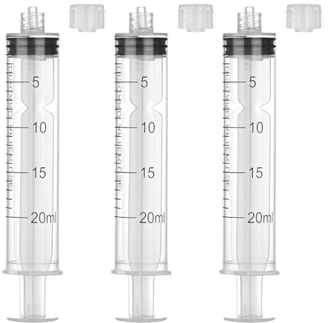 3 Stück 20ml Spritze Große Spritzen mit Kappen, Einwegspritze ohne Nadel, Luer Lock Plastikspritze, Sterile Verpackung Dosierspritze für Nachfüllen und Messen von Flüssigkeiten,Labors,Tierfütterung