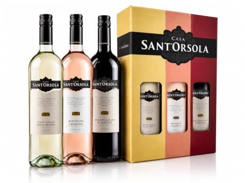 Sant'Orsola - Gift Boxed Wine, Pinot Grigio from Venezia, Bardolino Chiaretto, Montepulciano d'Abruzzo DOC, Harmonious Taste, 3 x 750 ml