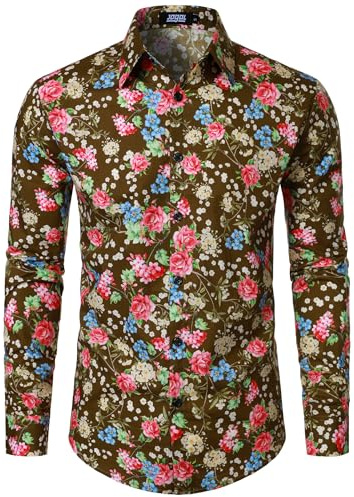 JOGAL Chemise à manches longues pour homme, coupe normale, motif floral imprimé, boutonnage, loisirs