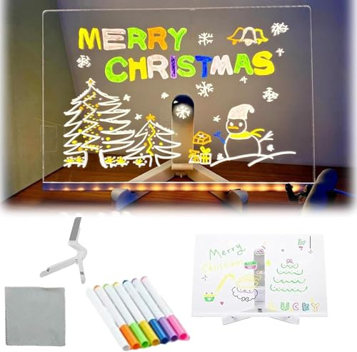LumiLited LED-Zeichenbrett (12 Farbstifte), leuchtende Nachrichtenbrett, DIY löschbare Acryl-Schreibtafel mit verstellbarem Ständer, kann als Nachttischlampe verwendet werden (weiß, L (30 x 19,8 cm)