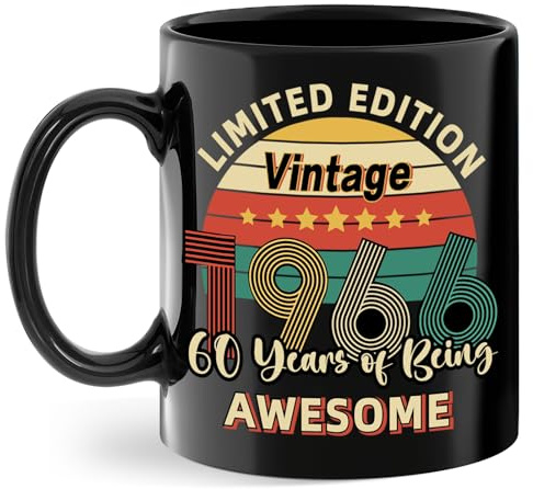 Vintage 1966 Coffee Mug, 60th Birthday Gifts For Men Women, Sixty Birthday Gift for Him 1966, Gift Ideas For 60 Year Old Female, Turning 60 Gift For Her, Sister, Mom, Aunt, Dad, Husband, Brother