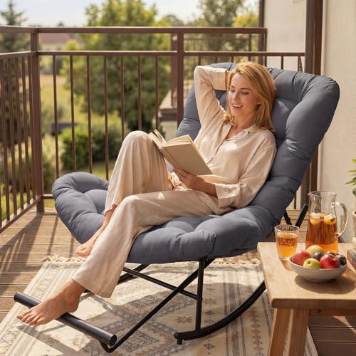 VASAGLE Fauteuil à Bascule, Fauteuil Cocooning, Structure en Acier, Repose‑Pieds Extensible, Coussin Amovible, Supporte Jusqu’à 136 kg, pour Chambre, Salon, Terrasse, Jardin, Gris LYY062GZ01