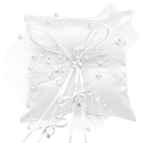 fuxunamz Ringkissen Hochzeit, Ring Kissen für Hochzeit, Ringkissen aus Spitze und Perlen, Eheringkissen Standesamt, Eheringkissen für Verlobungs- und Hochzeitszeremonien Hochzeit Deko