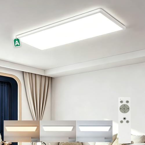 Bowfar LED Deckenleuchte Effizienzklasse A, 14W 3000LM Deckenlampe Dimmbar | IP54 Wasserfest LED Deckenleuchte Lang, 3000K-6500K, LED Panel Schlafzimmer Lampe für Wohnzimmer Badezimmer Küche 60x20x2.5CM